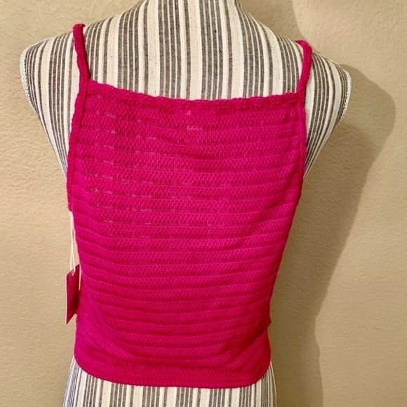 NWT a.n.a. Cropped Tank Top PL Petite Large Bright Pink Fuchsia Woven Look - Picture 7 of 13